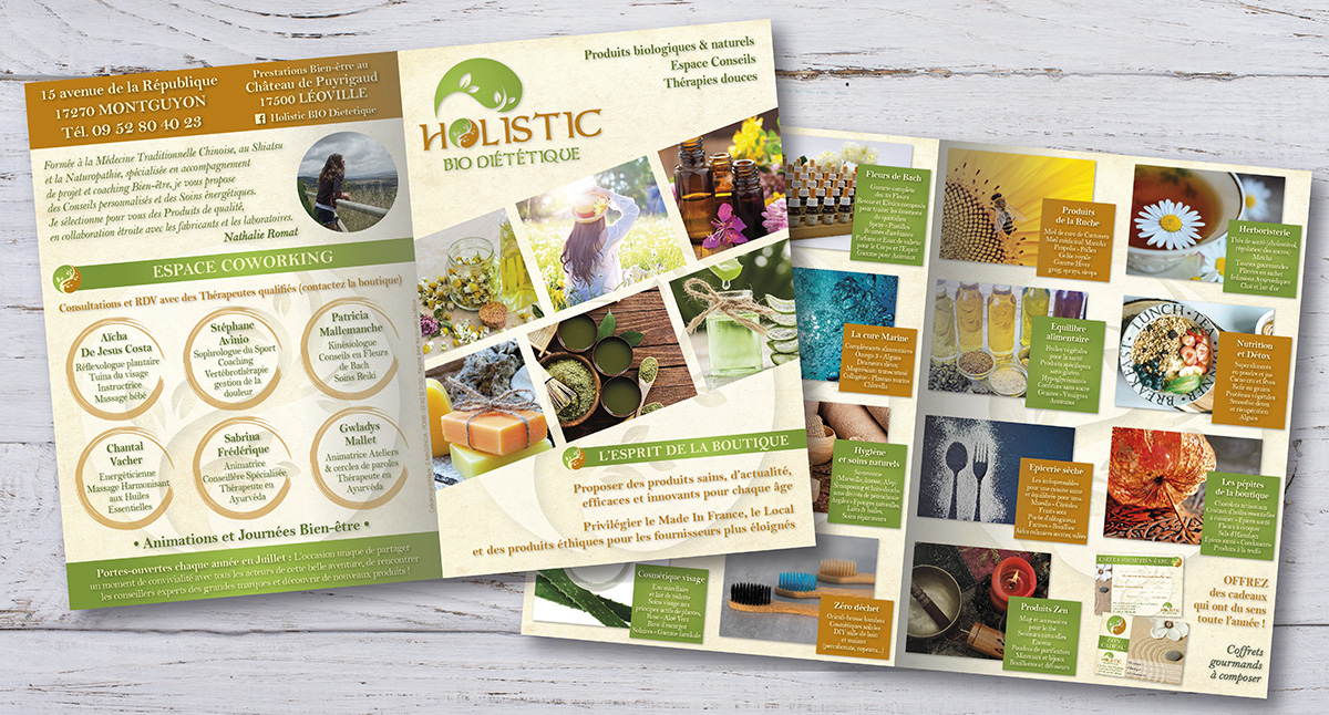 Holistic Bio Diététique - E-magencia graphiste - Brochure cartonnée 2 volets A4